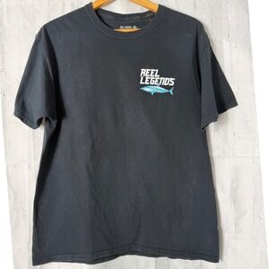 Reel Legends Graphic T-Shirt Sz L Black Mako Shark Florida Coast Fishing Tee
